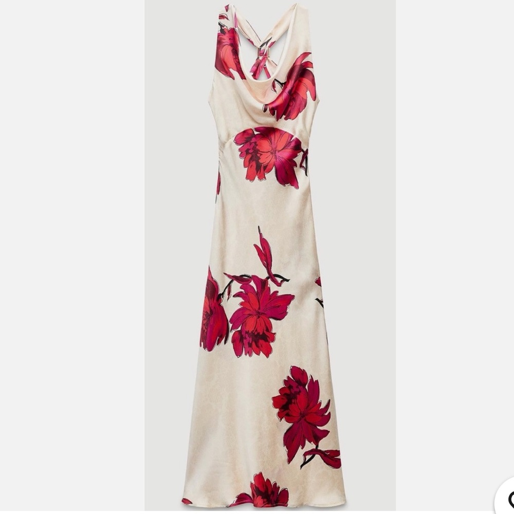 Zara Floral Satin Midi Dress